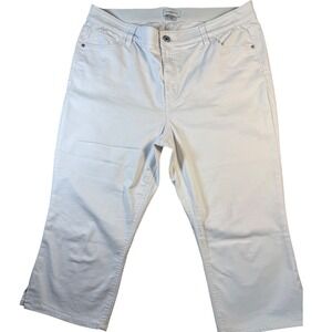 Liz Claiborne White Denim Capris Womens 18W Classic Cropped Pants Mid Rise Slit